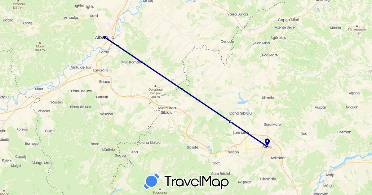 TravelMap itinerary: driving in Romania (Europe)